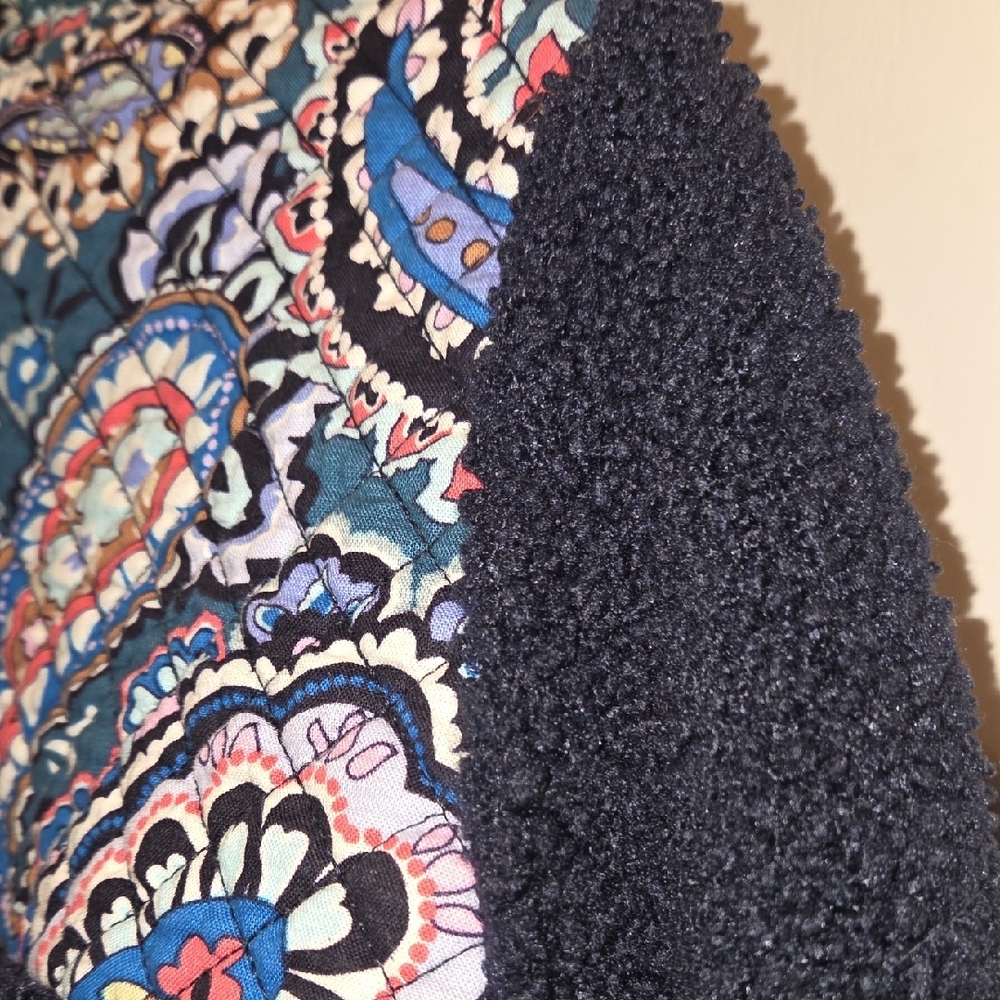 Vera Bradley Navy Sherpa Pullover with Multicolor Quilted Yoke - Picture 5 of 7